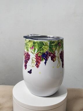 Grapevine Pattern Stainless Travel Tumbler - White